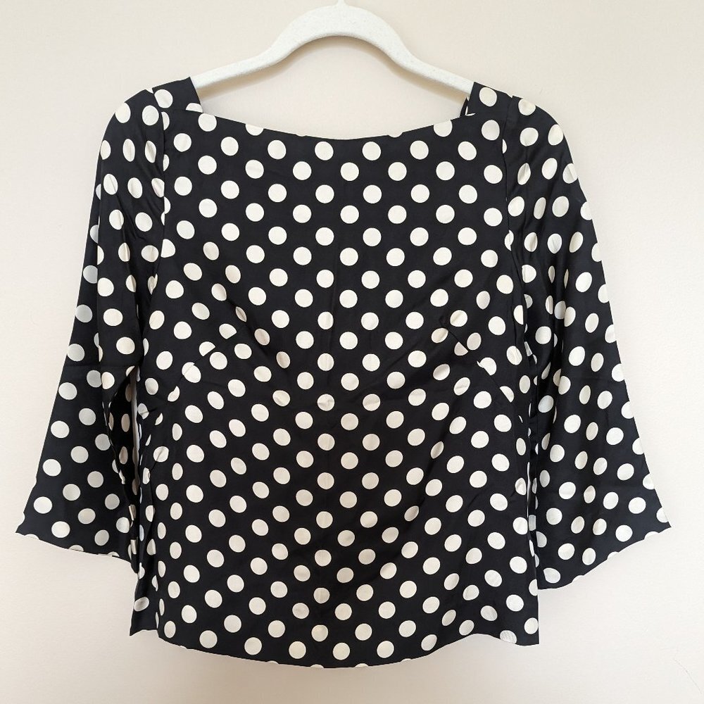 J. Crew Silk Polka Dot Blouse cropped EUC size 2 black and white dark academia